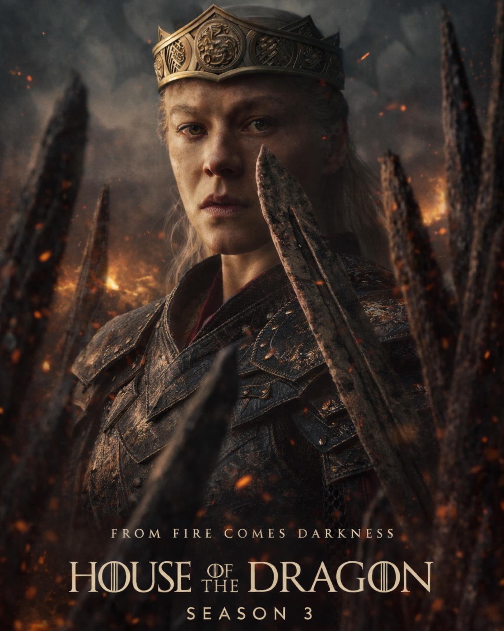 Emma D'Arcy lidera el póster de la temporada 3 de "House of the Dragon", serie que adapta la obra "Fire and blood" de George R.R. Martin (Foto: HBO)