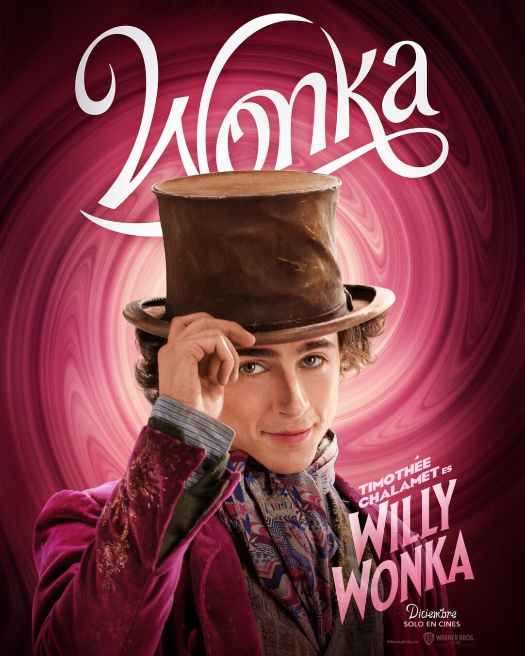 Timothée Chalamet como Willy Wonka en el afiche de la precuela de la película “Willy Wonka & the Chocolate Factory” (Foto: Warner Bros.)