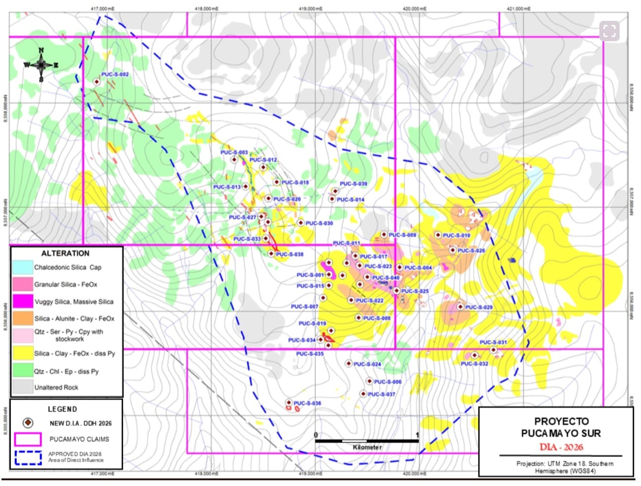 Zonas del proyecto Pucamayo Sur de Condor Resources.