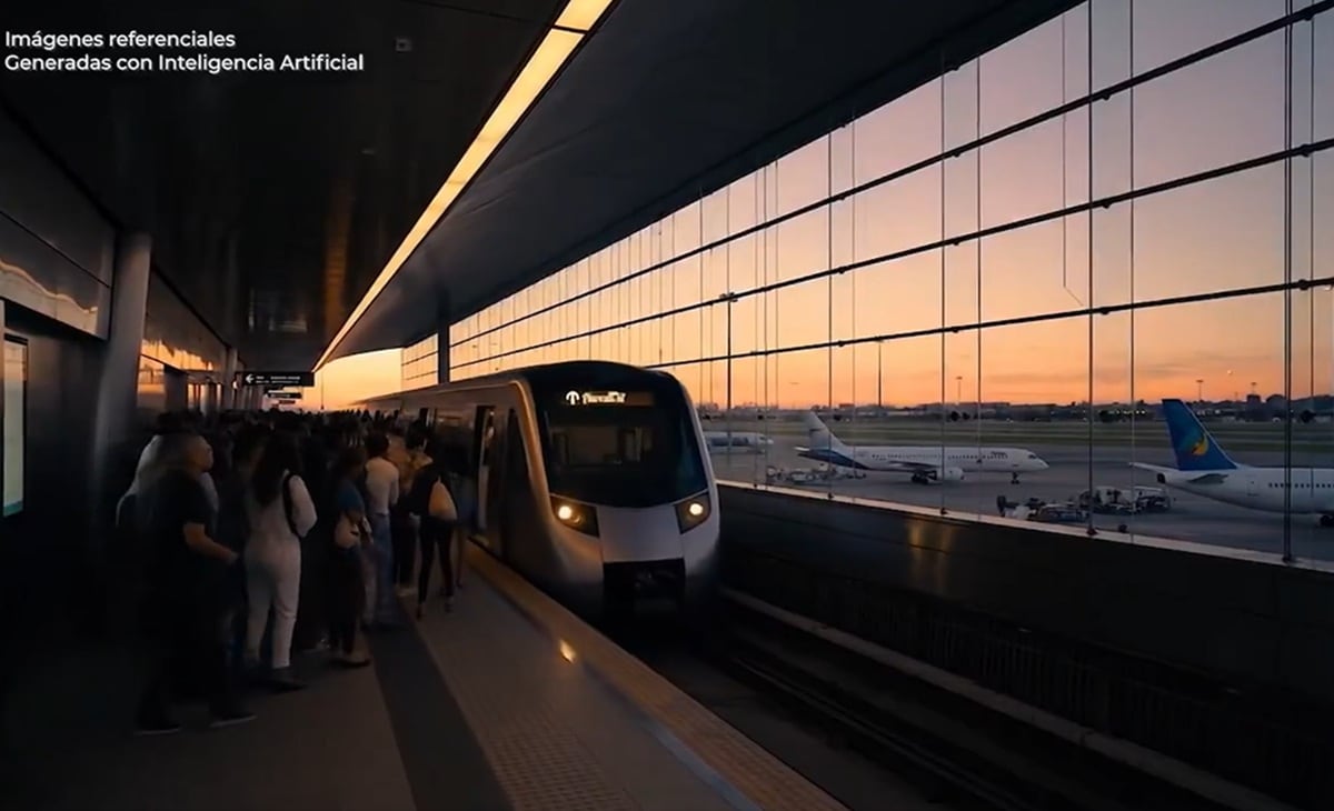 Una imagen de lo que sería la próxima conexión del metro de Santiago con el aeropuerto Arturo Merino Benítez de Chile. (Captura de video)