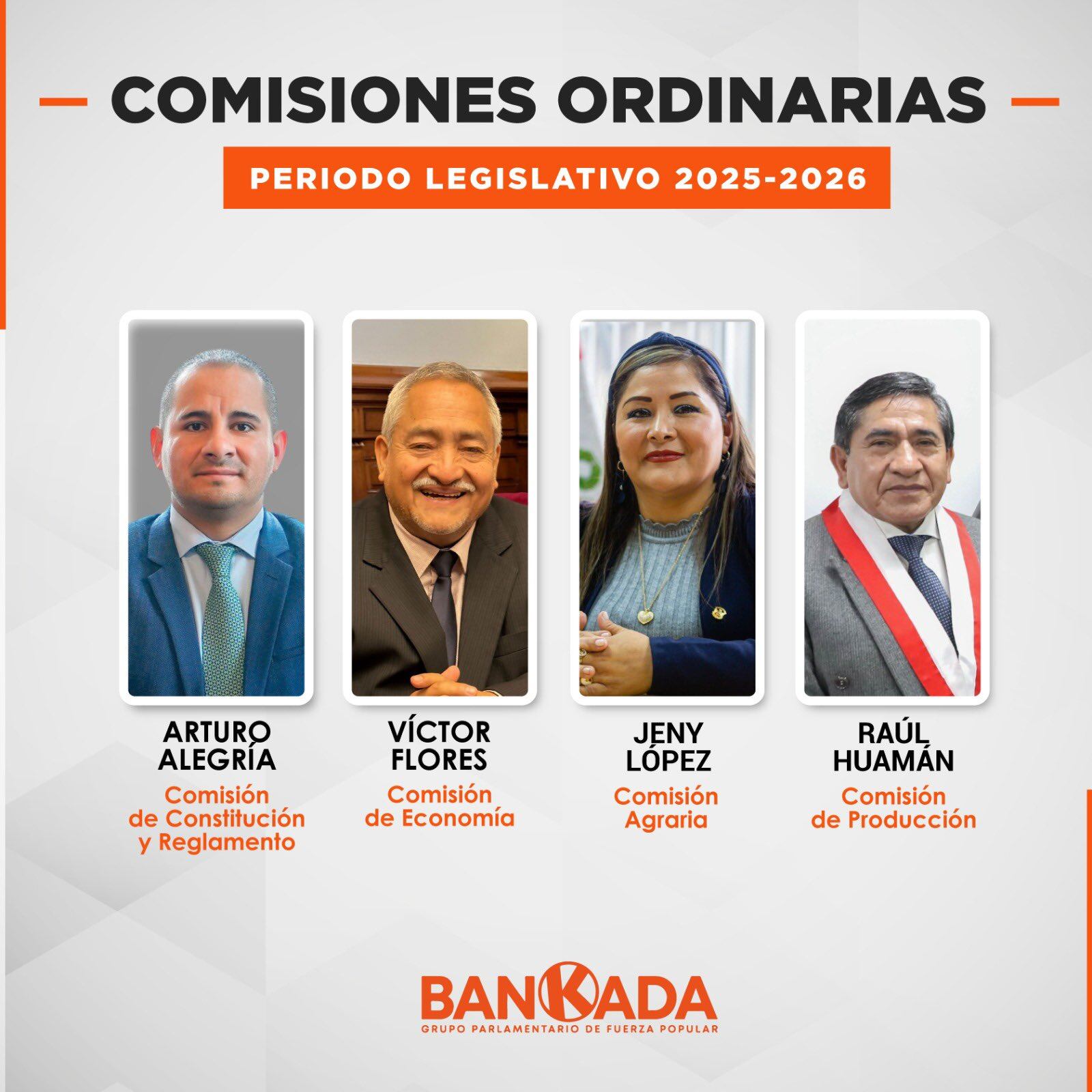 La bancada de Fuerza Popular eligió a los congresistas que presidirán las comisiones que les corresponden. Arturo Alegría será quien lleve las riendas de la Comisión de Constitución y Víctor Flores hará lo propio con Economía.
