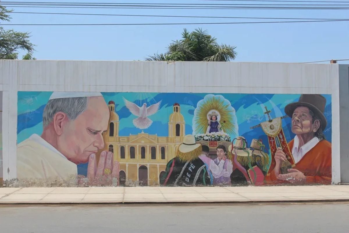 Murales y estatuas del papa León XIV se multiplican en la ciudad del norte peruano, Chiclayo, donde Robert Prevost fue obispo durante ocho años. Foto: EFE.