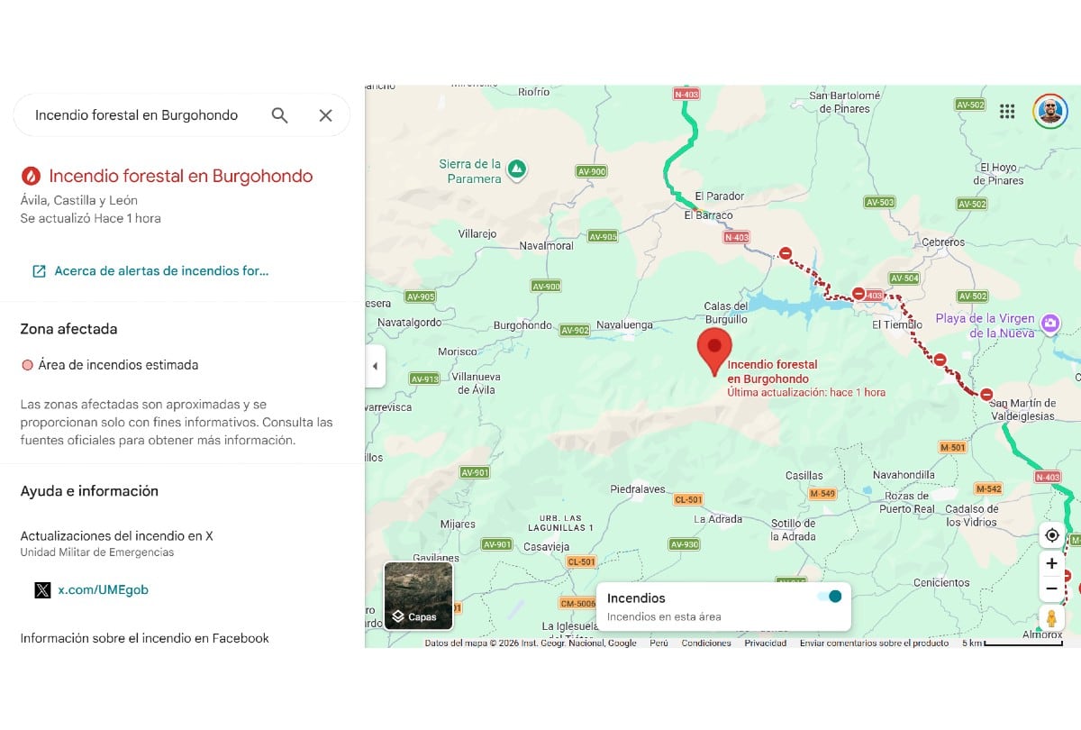 Ante los incendios en España, Google Maps ofrece información actualizada para evitar carreteras peligrosas y planificar rutas más seguras. | Crédito: Google Maps