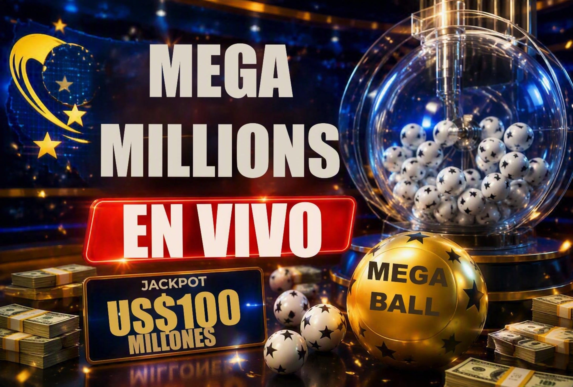 Revisa los números ganadores del Mega Millions de hoy 18 de agosto. El premio mayor es de $100 millones de dólares. FOTO: Imagen creada por Copilot.