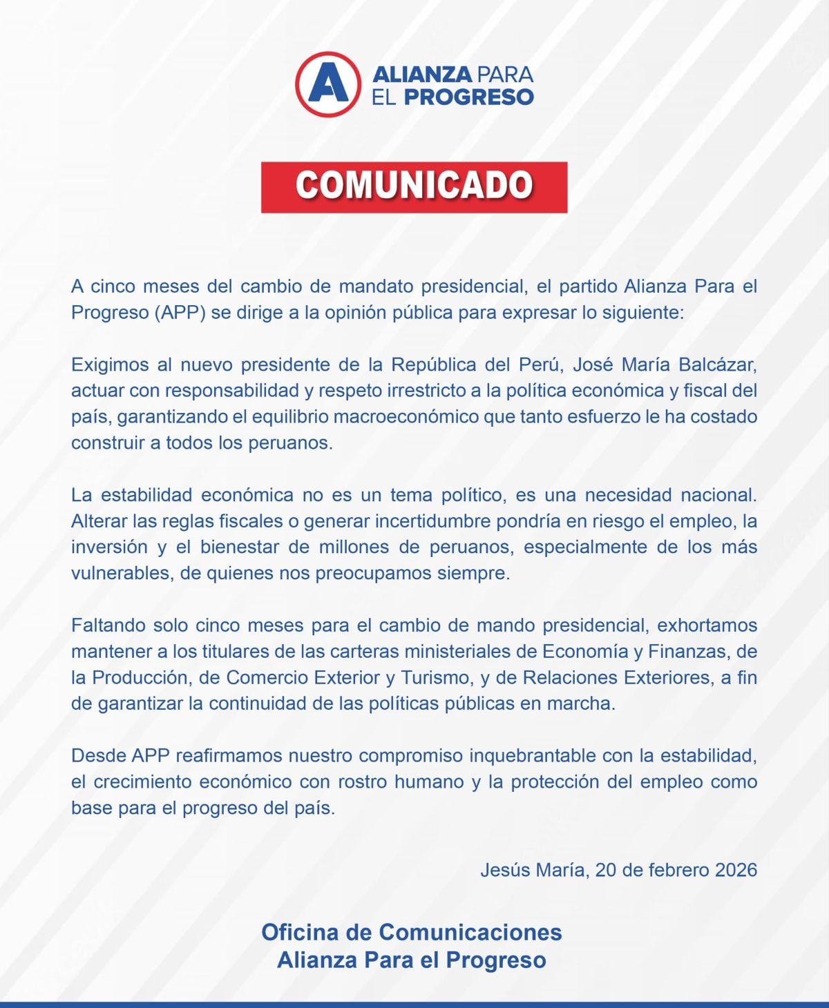 Comunicado de APP. Foto: X.