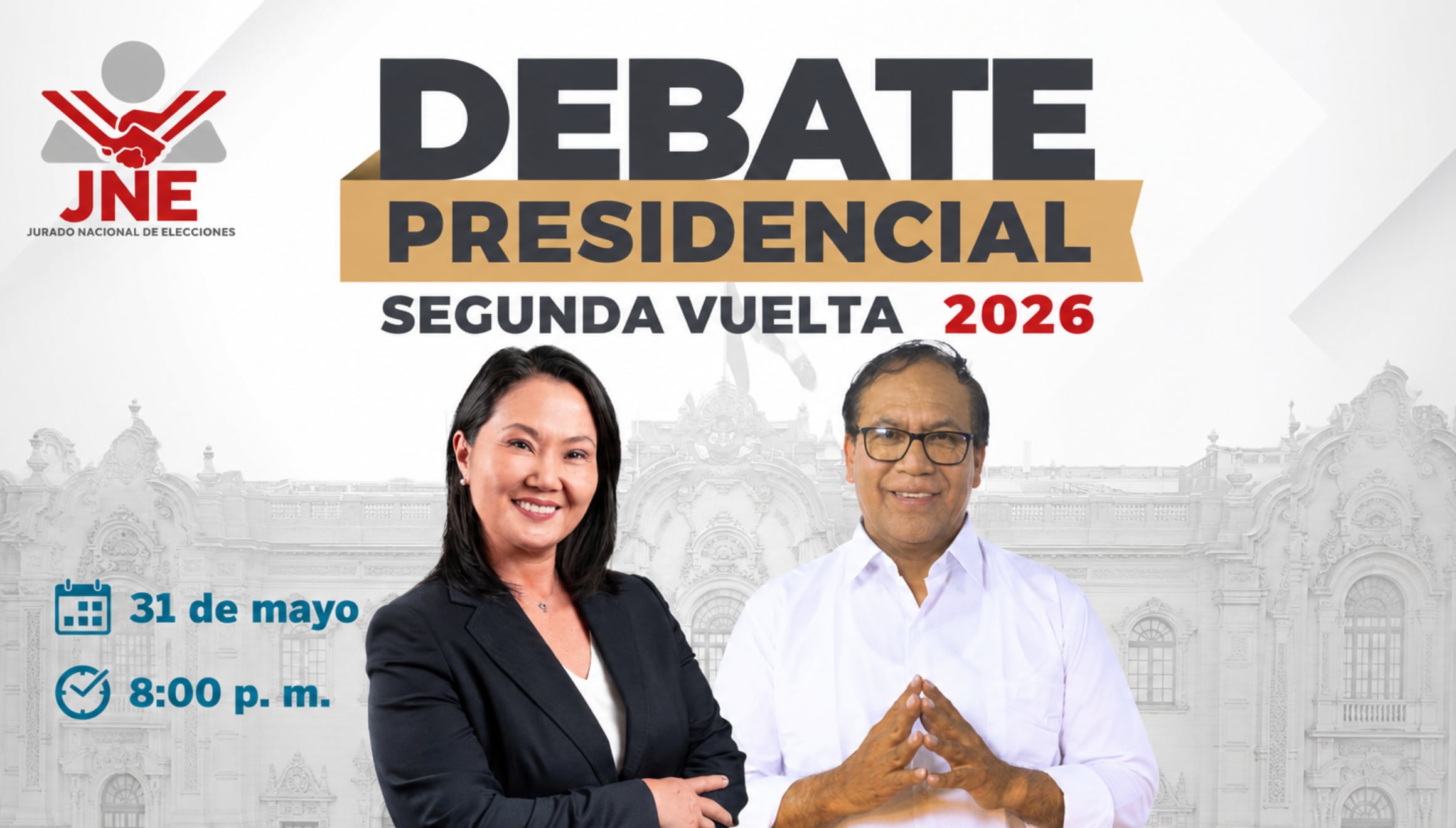 Guía de canales de televisión abierta y plataformas autorizadas para ver el Debate Presidencial de Segunda Vuelta del JNE 2026 en vivo hoy, 31 de mayo. Siga las propuestas de los candidatos en directo. | Crédito: JNE / Imagen editada por Gestión Mix utilizando la IA de Chat GPT