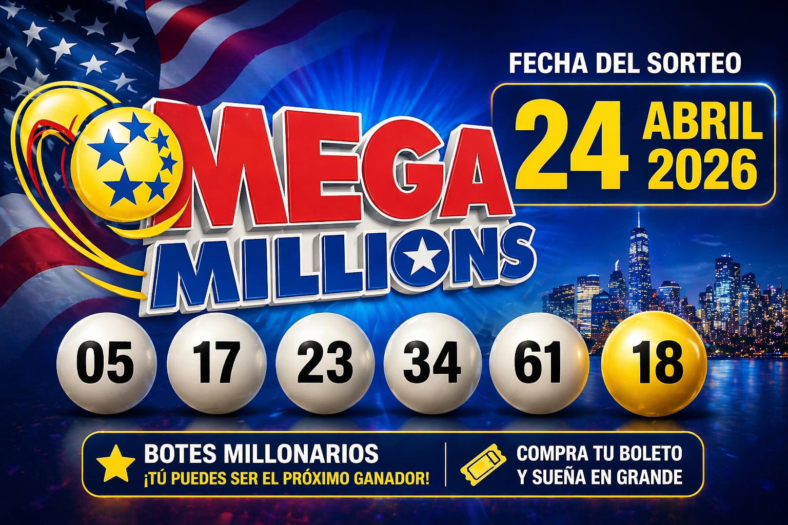 Sigue el resultado del Mega Millions de hoy 24 de abril de 2026 (Imagen hecha por Gestión con apoyo de la IA Chat GPT)