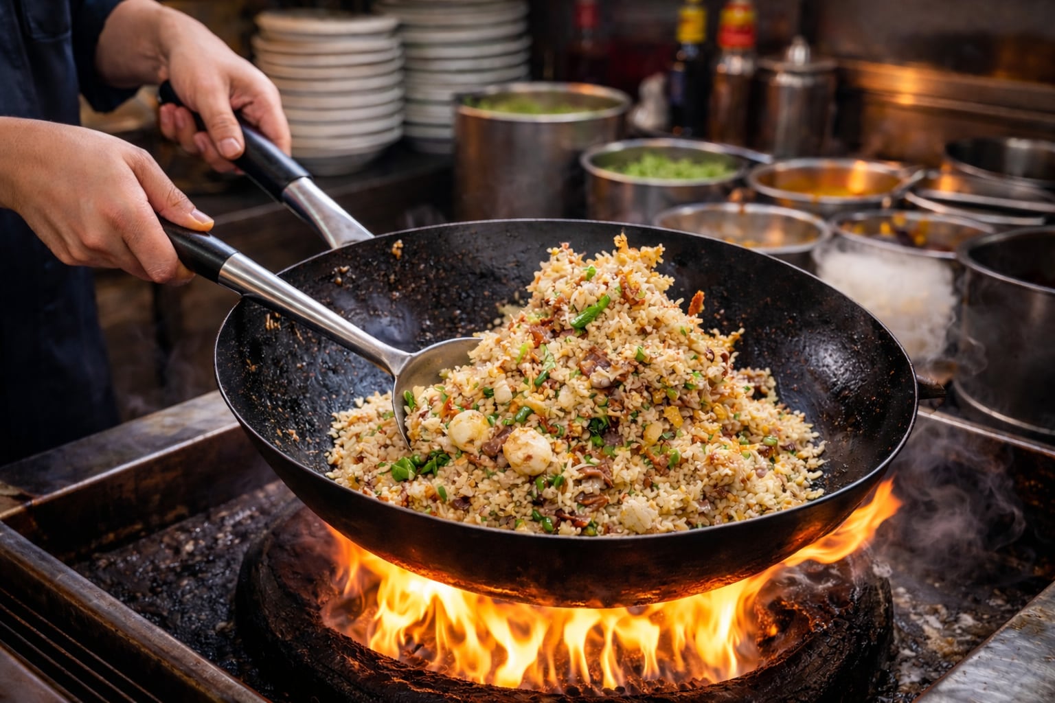Chifa: la cocina fusión que nació de la necesidad y hoy lidera la comida popular peruana con un modelo económico resistente. (Foto: composición de Camila Vera, a través de IA)