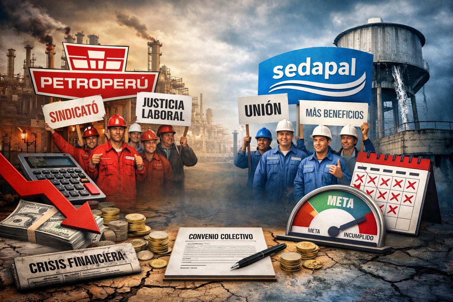Los beneficios a trabajadores demandarían cerca de S/ 270 millones anuales a Petroperú. En Sedapal, según Fonafe, alrededor de S/ 156 millones. Fotocomposición: ChatGPT, Alessandro Azurín, Diario Gestión.