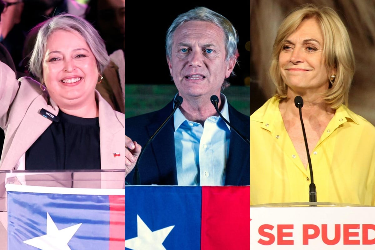 De izquierda a derecha: Jeannette Jara, José Antonio Kast y Evelyn Matthei, los principales candidatos para las elecciones de noviembre.