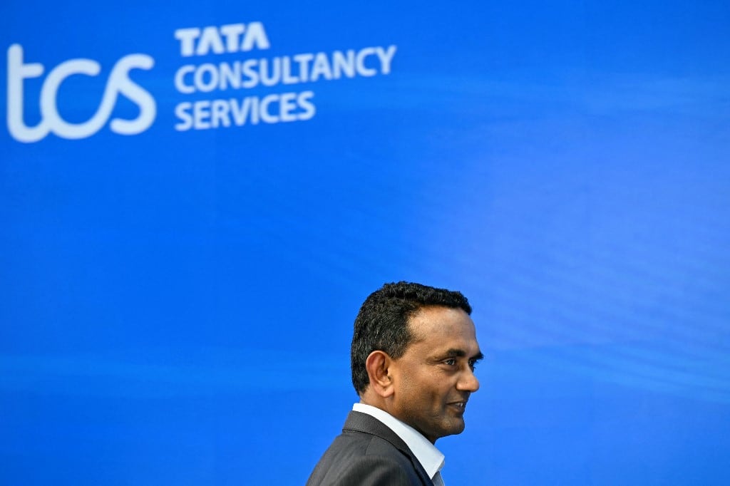 Chief Executive Officer and Managing Director of Tata Consultancy Services (TCS), K. Krithivasan attends a press conference to announce company's Q4 earnings, in Mumbai on April 10, 2025. (Photo by Indranil Mukherjee / AFP)