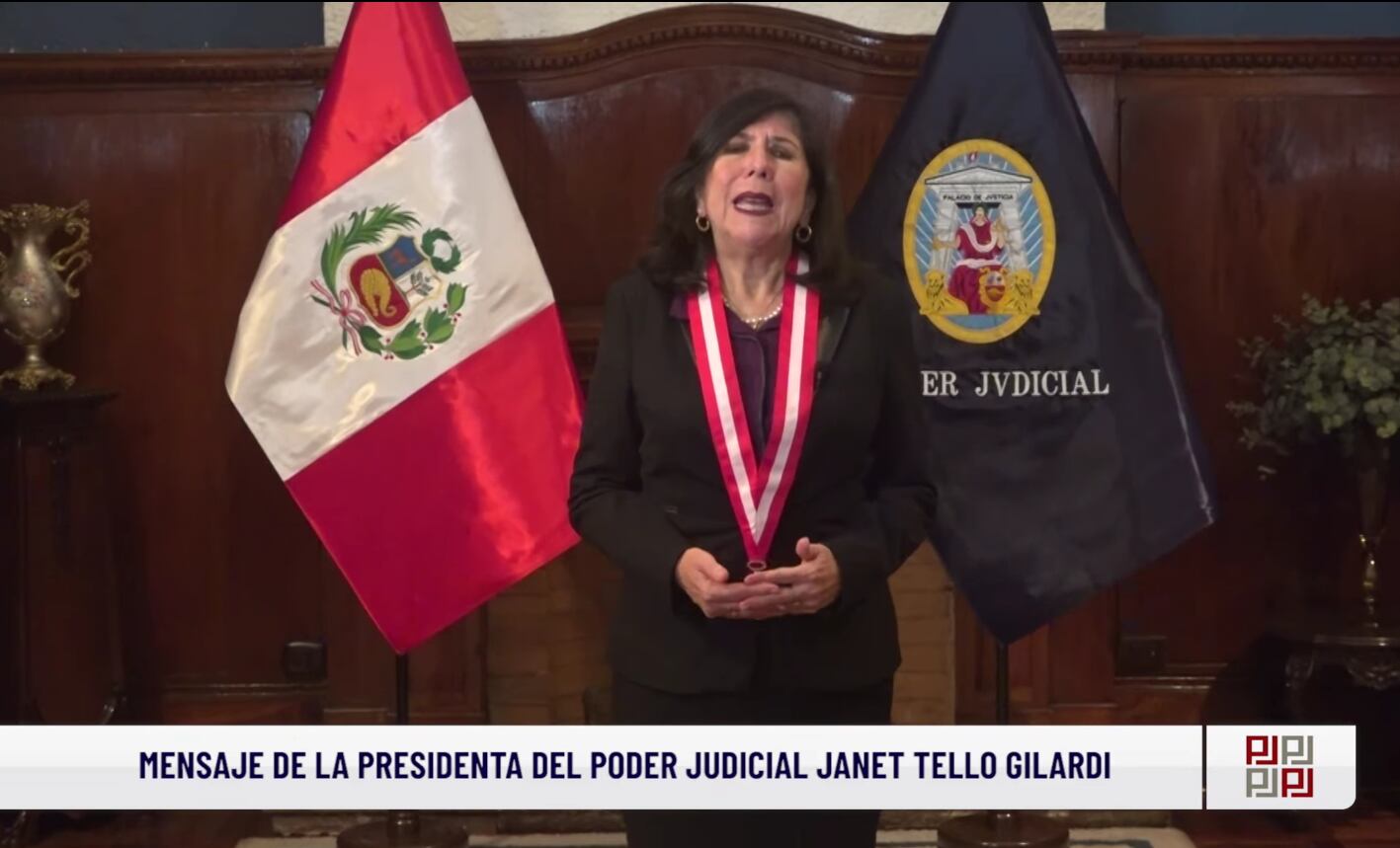 Janet Tello brindó un mensaje a la Nación para referirse a la crisis que vive el país por la inseguridad y el crimen organizado. Foto: Captura Justicia TV.