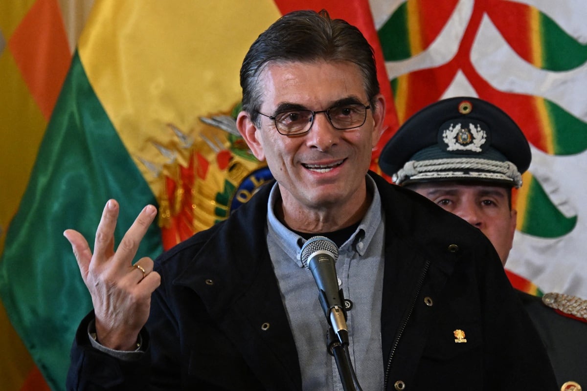 El presidente boliviano Rodrigo Paz pronuncia un discurso en el Palacio de Gobierno en La Paz, Bolivia, el 3 de junio de 2026. (Aizar RALDES / AFP)