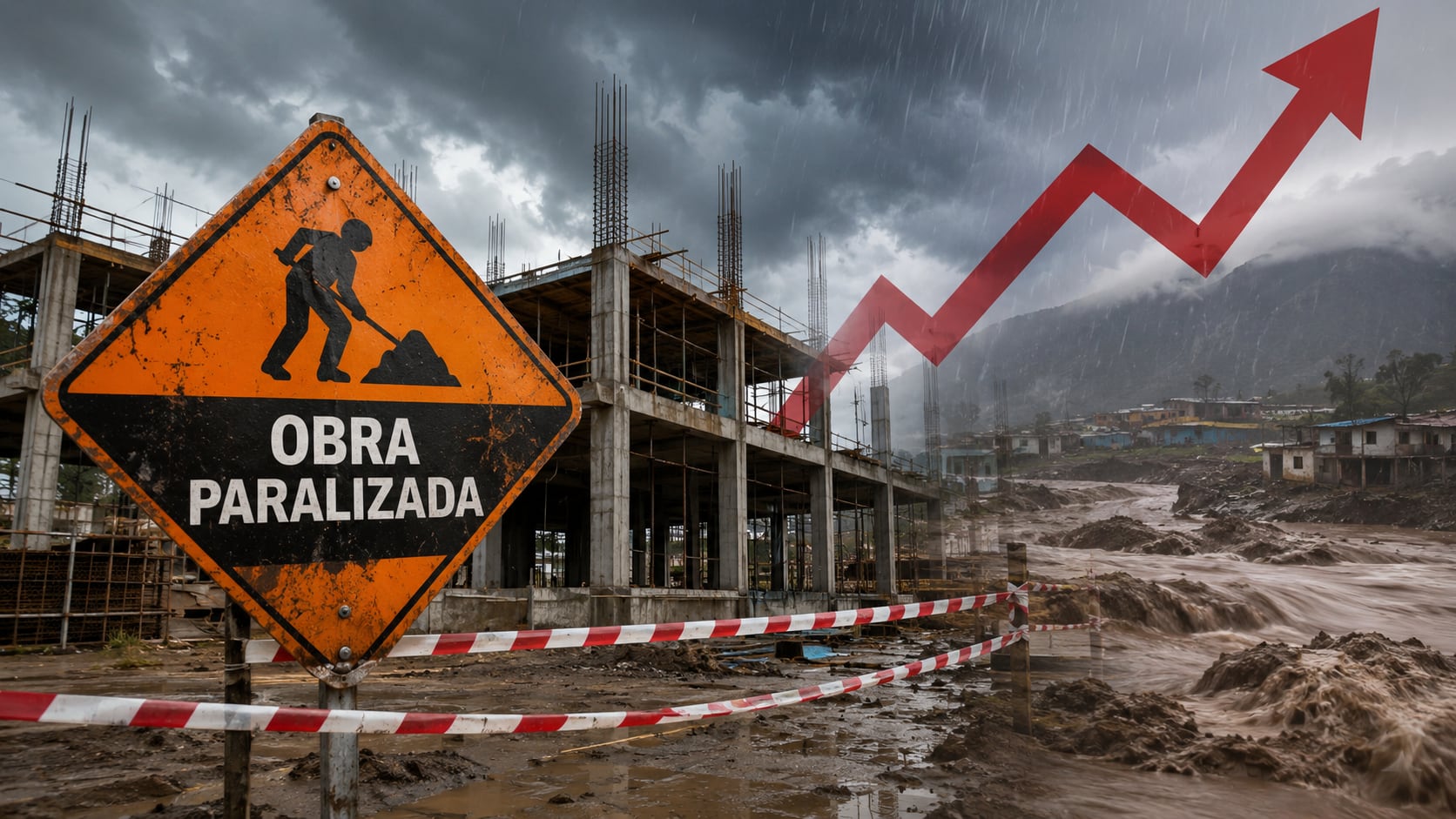 Aunque suene sorprendente, de las 2,262 obras paralizadas en Perú, el 65% se quedaron congeladas con avances físicos superiores al 50%. Fotocomposición: ChatGPT, Alessandro Azurín, Diario Gestión.