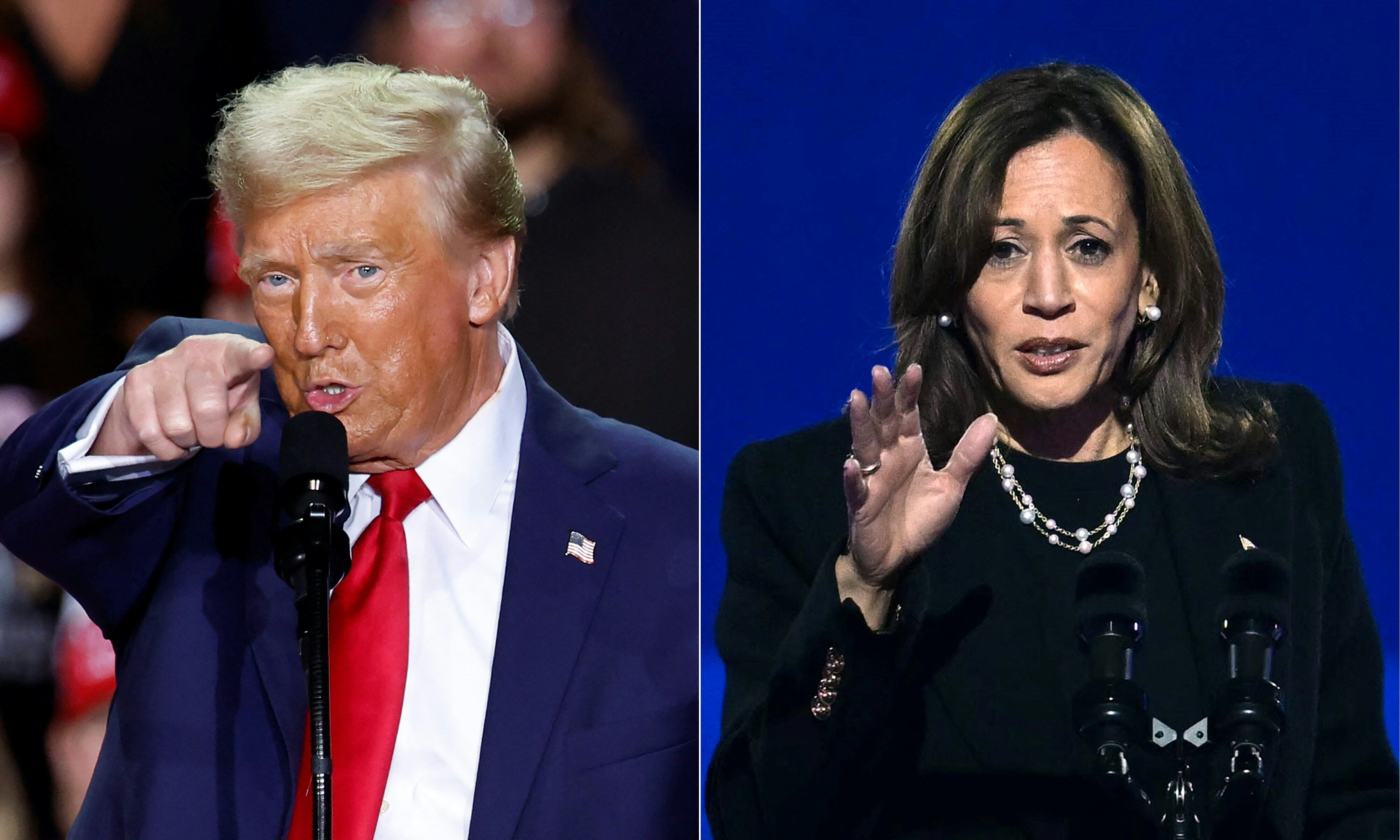 El ex presidente de Estados Unidos y candidato republicano Donald Trump y la vicepresidenta estadounidense y candidata demócrata Kamala Harris. (Foto de KAMIL KRZACZYNSKI y ANGELA WEISS / AFP).