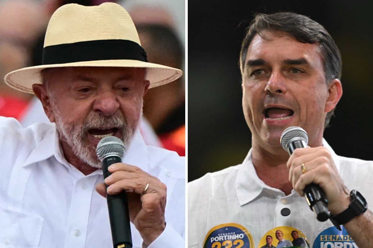 Luiz Inácio Lula da Silva y Flávio Bolsonaro. (Pablo PORCIUNCULA / Mauro PIMENTEL / AFP)