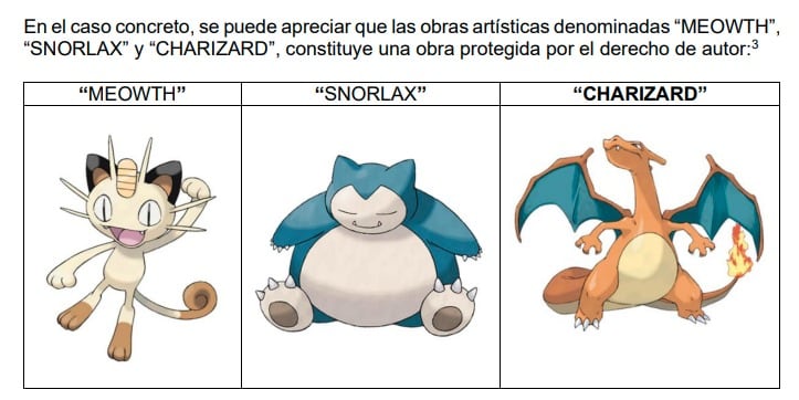 MEOWTH”,“SNORLAX” y “CHARIZARD”, constituye una obra protegida por el derecho de autor |Fuente: Indecopi