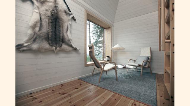 Interior de la cabaña The blue cone.