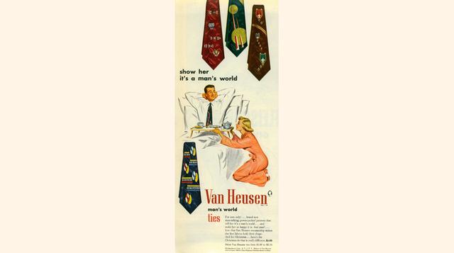Anuncio de 1951 de Van Heusen. “Enséñale que es el mundo del hombre”.