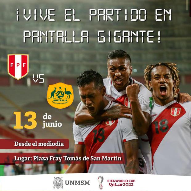 Universidad San Marcos anuncia transmisión en vivo del partido Perú vs Australia.