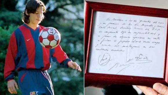 La servilleta fue firmada en aquel momento por Carles Rexach, entonces secretario técnico del Barça, y los agentes Josep Maria Minguella y Horacio Gaggiogli. (Foto: Difusión)