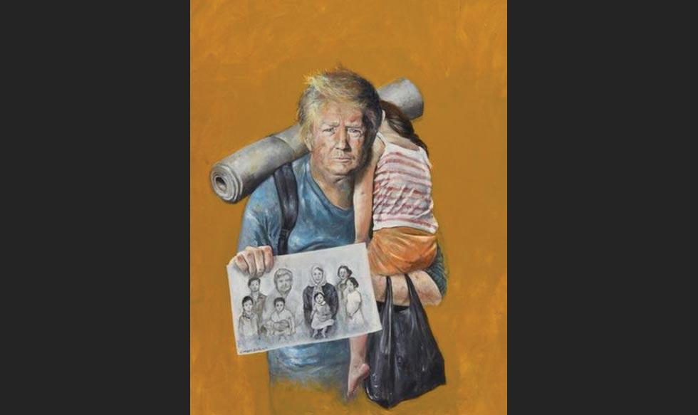 1.- El artista sirio Abdalla al Omari creo la &quot;Serie de Vulnerabilidad&quot;. Una selección de retratos recientes de polémicos líderes modernos como marginados, desplazados o refugiados. Este es el retrato de Donald Trump. (Foto: ABDALLA AL OMARI)