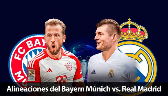 Bayern Múnich recibe a Real Madrid en el partido de ida por la semifinal de la UEFA Champions League 2023-2024 en el Allianz Arena. Consulte las alineaciones del partido de este martes 30 de abril. (Foto: UEFA/AFP/Composición)