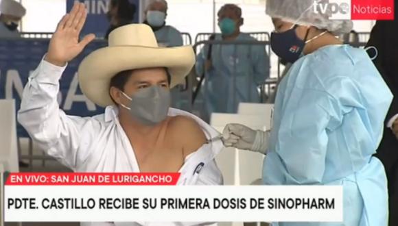 Jefe de Estado recibió la primera dosis de la vacuna contra el coronavirus este viernes. (Foto: captura TV Perú Noticias).