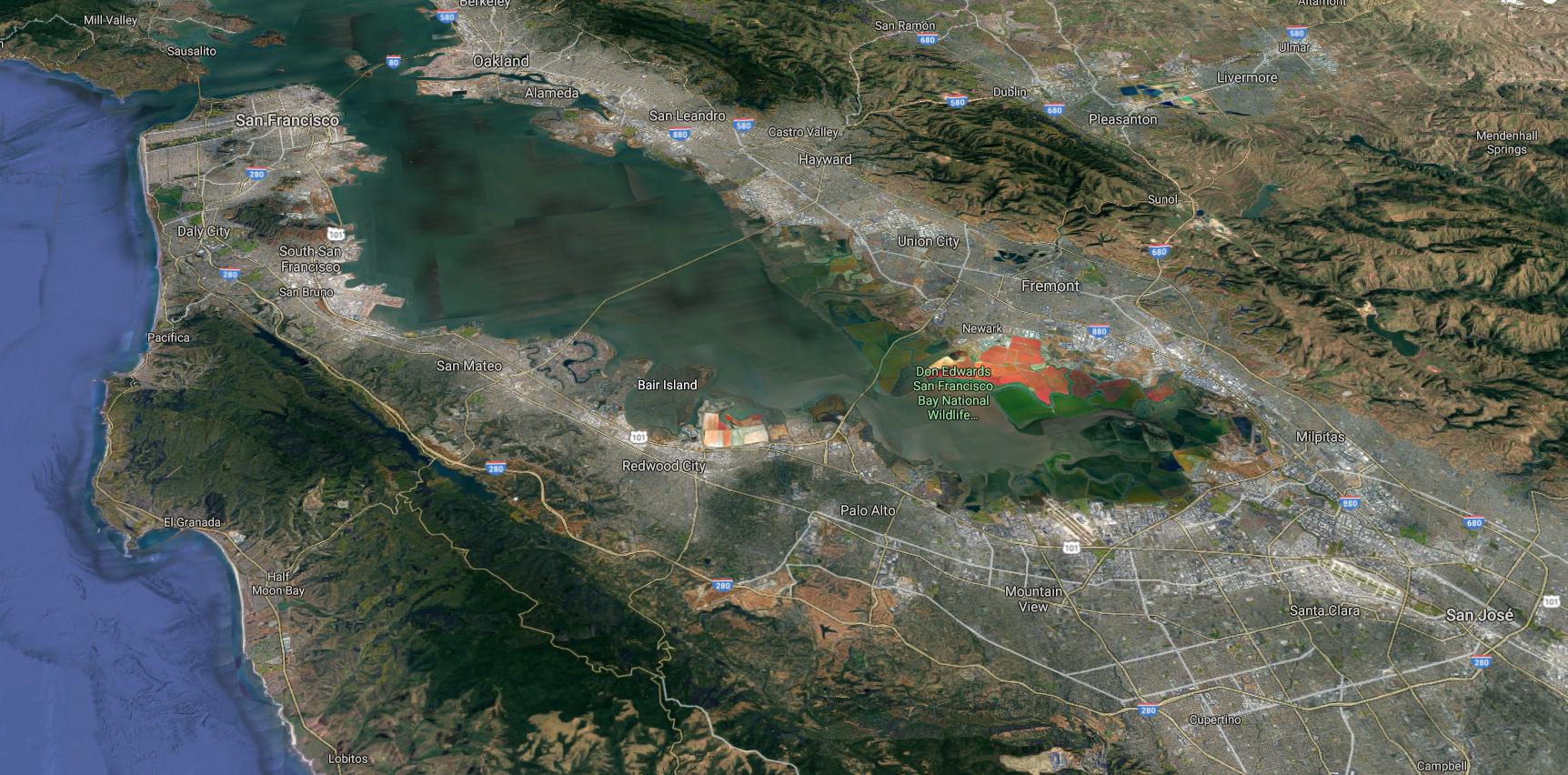 Silicon Valley es el espacio ubicado entre San Francisco y San José. (Captura: Google Maps)