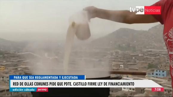 Red de ollas comunes exigen al presidente Pedro Castillo que firme ley de financiamiento