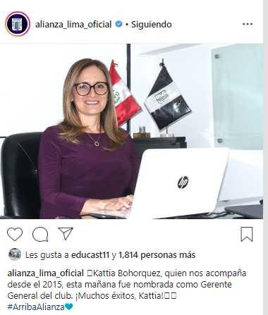Alianza Lima le dio la bienvenida a Kattia Bohórquez a través de las redes sociales del club. (Instagram Alianza Lima)