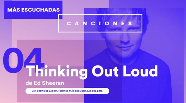 Thinking Out Loud, es la cuarta canción más escuchada en el Perú. Este tema es del cantautor inglés Ed Sheeran, con producción de Jake Gosling. Fue lanzada por iTunes el 18 de junio de 2014.