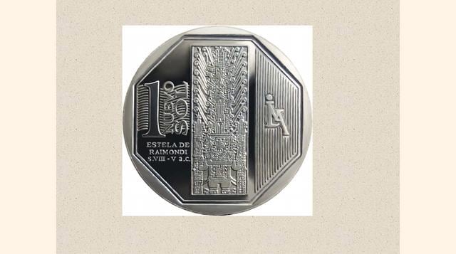 La moneda de un Nuevo Sol alusiva a la 'Estela de Raimondi' es la tercera moneda de la Serie Numismática. En el reverso, se aprecia la Estela de Raimondi, que es una losa de granito de 1.98m de alto por 74cm de ancho, que tiene tallada en una de
