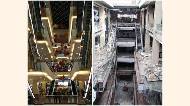 El antes y despues de un centro comercial ubicado en Aleppo.(foto:Diario ABC, S.L.)