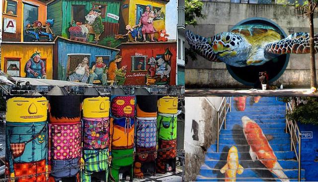 A nivel internacional, los murales callejeros tienden a ser respetados y considerados como obras de arte. (Fuente: Pinterest/Inhabitat/Time/Studded Hearts/Arrested Motion)