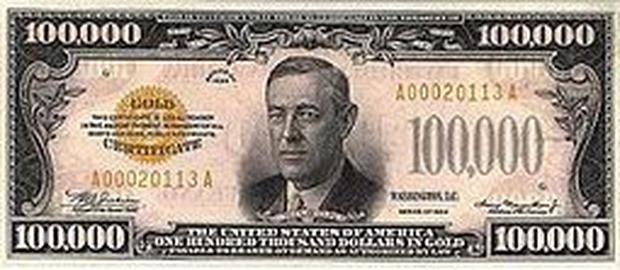 Así luce la parte delantera del billete de US$100,000 (Foto: Wikipedia)