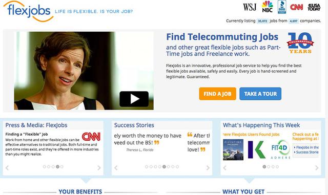 FOTO 6 | 6.- Flexjobs. Ofrece un modelo diferente a los tradicionales. En este sitio los freelancers son los que pagan para poder optar a los trabajos. Lo bueno de este sitio es que los oferentes son validados y la oferta de trabajos son reales, dan acces