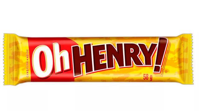 Oh Henry!. La barra de chocolate Oh Henry! introducida en 1920 por la Williamson Candy Company, de Chicago (hoy pertenece a Nestlé). Este snack está hecho con nueces y caramelo recubiertos de chocolate.
