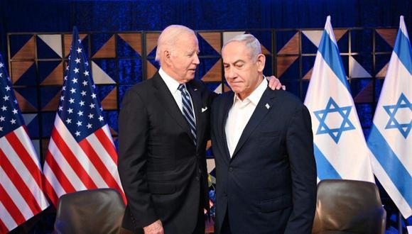 Joe Biden y Benjamin Netanyahu durante una reunión en Tel Aviv el 18 de octubre.