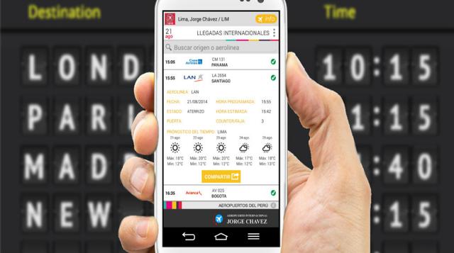 Aeropuertos del Perú: Perfecta para los viajeros, esta app que actualmente cuenta con 44 mil descargas muestra la información de los vuelos con origen y destino al Aeropuerto Internacional Jorge Chávez.
